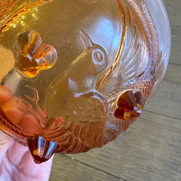 Tiara Indiana Glass Coral Blush Empress Louvre 6" Mint Candy Dish 3 Toed Bird - Picture 11 of 16